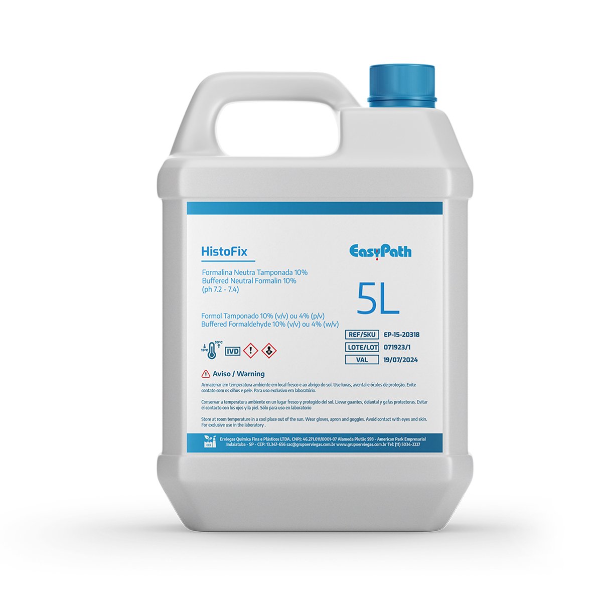 Formalina Neutra Tamponada 10% para Biópsias em Histologia 5 Litro - Easypath